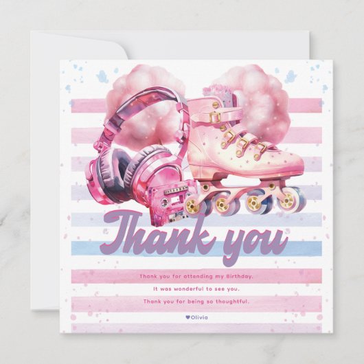 Verjaardag Roze Waterverf Roller Blade Bedankkaart (Voorkant)