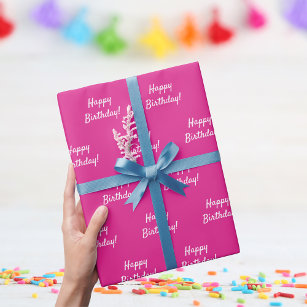 Verjaardag roze wit meisje cadeaupapier