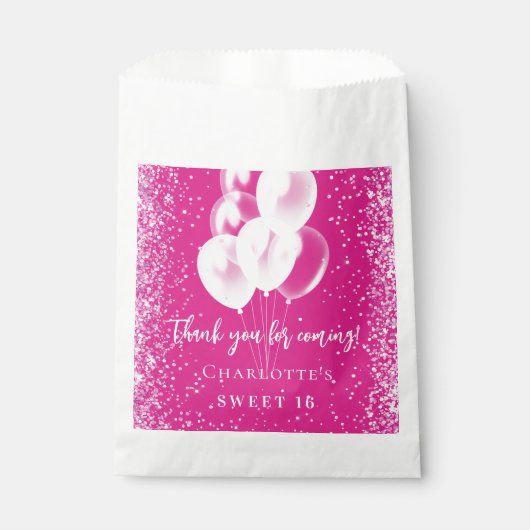 Verjaardag roze witte ballonnen feest bedankzakje (Voorkant)