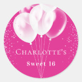 Verjaardag roze witte ballonnen meisje ronde sticker (Voorkant)