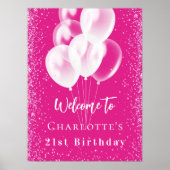 Verjaardag roze witte ballonnen welkom poster (Voorkant)