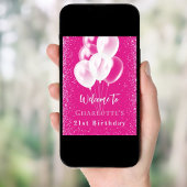 Verjaardag roze witte ballonnen welkom poster