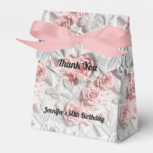 Verjaardag roze witte bloemen bedankdoosjes (Voorkant Zijde)