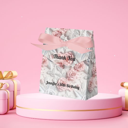 Verjaardag roze witte bloemen bedankdoosjes