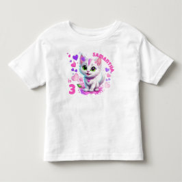 Verjaardag Roze & Witte Kitten en Hartjes Kinder Shirts
