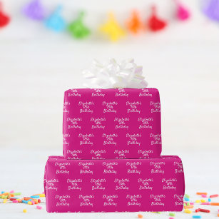 Verjaardag roze witte naam meisje cadeaupapier