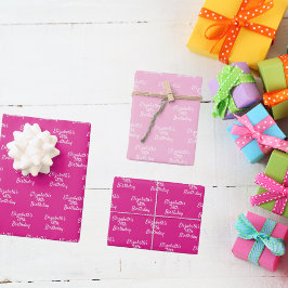 Verjaardag roze witte naam meisje inpakpapier vel