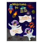 Verjaardag Ruimte Astronaut Cartoon Glossy Poster (Voorkant)