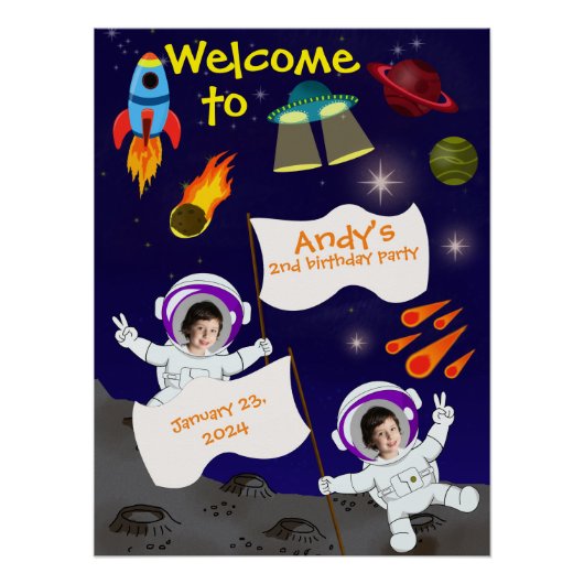 Verjaardag Ruimte Astronaut Cartoon Glossy Poster (Voorkant)