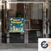 Verjaardag ruimte thema raamsticker (Kantoordeur)