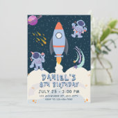 Verjaardag ruimteavontuur met raket en astronaut kaart (Staand voorkant)