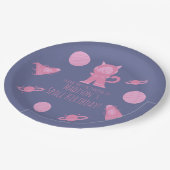 Verjaardag ruimtekat roze melkweg papieren bordje (Gekanteld)