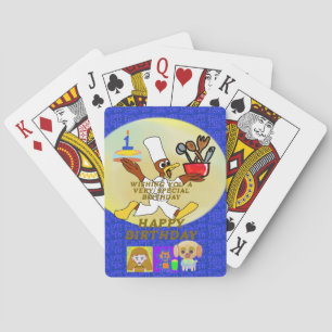 Verjaardag ruimteschip geometrisch pokerkaarten