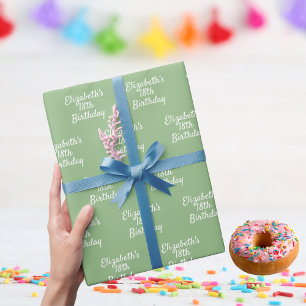 Verjaardag salie groen witte naam cadeaupapier