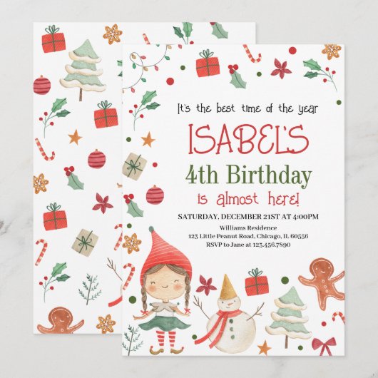 Verjaardag Santa Elf Kaart (Voorkant / Achterkant)