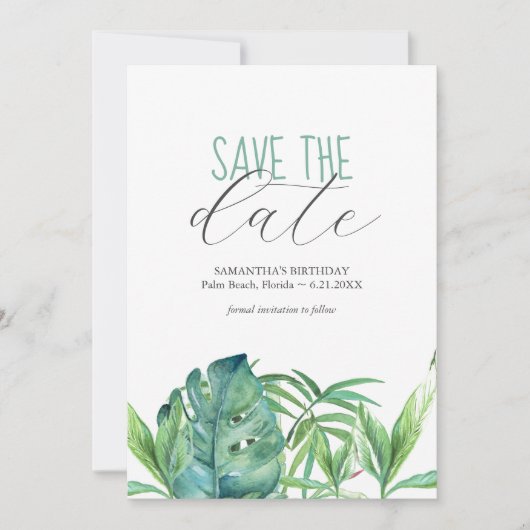Verjaardag Save The Date Cards Tropisch thema (Voorkant)
