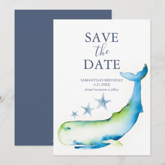 Verjaardag Save The Date Cards Whale (Voorkant / Achterkant)
