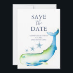 Verjaardag Save The Date Cards Whale<br><div class="desc">Deze verjaardagsspaar de datumkaarten bevatten een onderste boarder van een blauwe walvis en zeesterren. De woorden "Save the Date" worden getypt in marineblauw op een helder witte achtergrond. Gebruik de sjabloon velden om u aangepaste gegevens toe te voegen. De kaart keert terug naar een overeenkomende kleur. Een charmante keuze voor...</div>