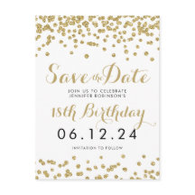 Verjaardag Save the Date Gold Glitter Confetti Whi