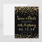 Verjaardag Save the Date Gold Glitter Confetti Zwa Aankondigingskaart (Voorkant / Achterkant)