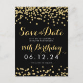 Verjaardag Save the Date Gold Glitter Confetti Zwa Aankondigingskaart (Voorkant)