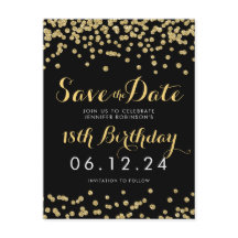 Verjaardag Save the Date Gold Glitter Confetti Zwa