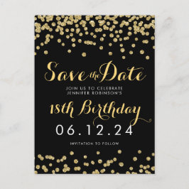 Verjaardag Save the Date Gold Glitter Confetti Zwa Aankondigingskaart