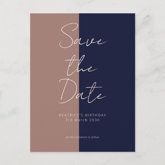Verjaardag Save the Date Kaart Mocha & Navy (Voorkant)