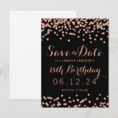 Verjaardag Save the Date Roos Gold Glitter Confett Aankondigingskaart (Voorkant / Achterkant)