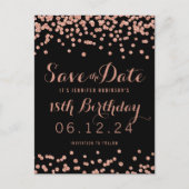 Verjaardag Save the Date Roos Gold Glitter Confett Aankondigingskaart (Voorkant)