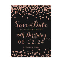 Verjaardag Save the Date Roos Gold Glitter Confett