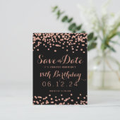 Verjaardag Save the Date Roos Gold Glitter Confett Aankondigingskaart (Staand voorkant)