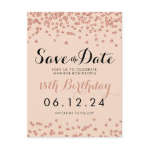 Verjaardag Save the Date Roos Gold Glitter Confett