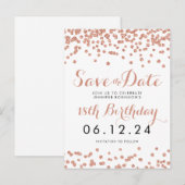 Verjaardag Save the Date Roos Gold Glitter Confett Aankondigingskaart (Voorkant / Achterkant)