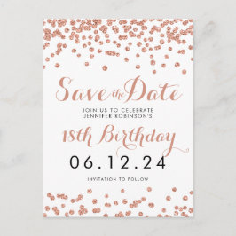 Verjaardag Save the Date Roos Gold Glitter Confett Aankondigingskaart