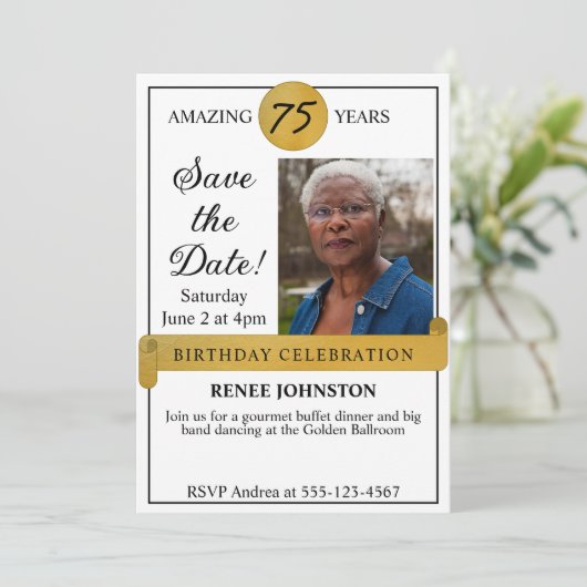 Verjaardag Save the Date Uitnodiging Foto (Staand voorkant)