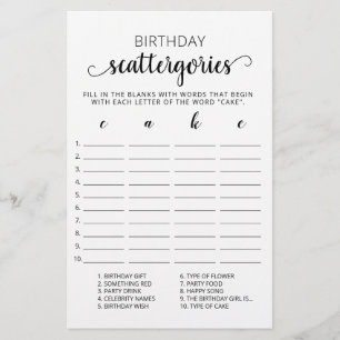 Verjaardag Scattergories bewerkbaar spel