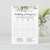 Verjaardag Scattergories bewerkbare spelkaart Kaart (Staand voorkant)