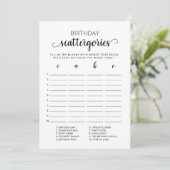 Verjaardag Scattergories bewerkbare spelkaart Kaart (Staand voorkant)