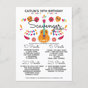 verjaardag scavenger hunt spel kids fiesta feest aankondigingskaart
