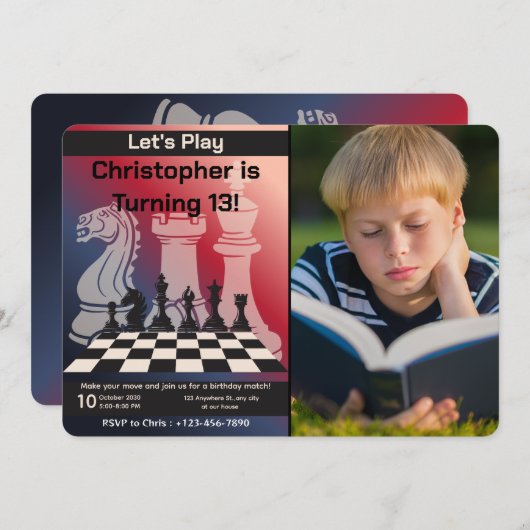 Verjaardag Schaakpartij Uitnodiging Aangepast afbe (Voorkant / Achterkant)