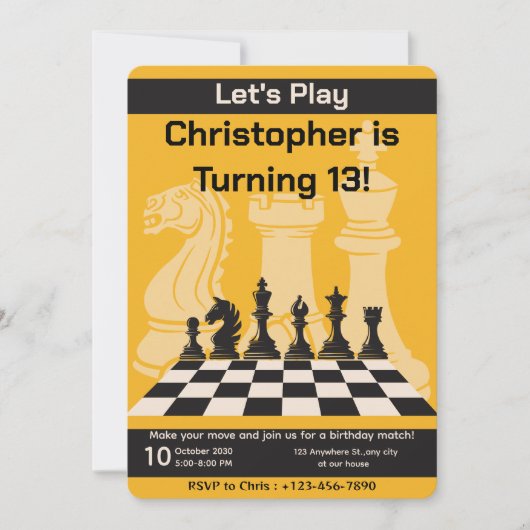 Verjaardag Schaakpartij Uitnodiging Leuk Spel Them (Voorkant)