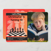 Verjaardag Schaakspel Uitnodiging met foto toe te  (Voorkant / Achterkant)