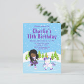 Verjaardag schaatsen Afrikaans-Amerikaans meisje Briefkaart (Staand voorkant)