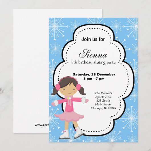 Verjaardag schaatsen (blauw) kaart (Voorkant / Achterkant)