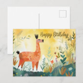 Verjaardag Schattige Alpaca en Abstracte Natuur Briefkaart (Voorkant / Achterkant)