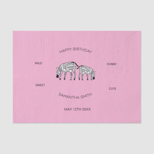 Verjaardag, Schattige en blij Keniaanse Zebras Pin Tissuepapier (Voorkant)