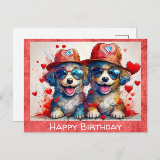 Verjaardag Schattige Grappige Cartoon Hond Hart Briefkaart (Voorkant / Achterkant)