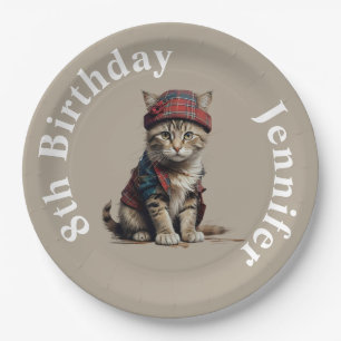 Verjaardag schattige kat in Schotse vermomming Papieren Bordje