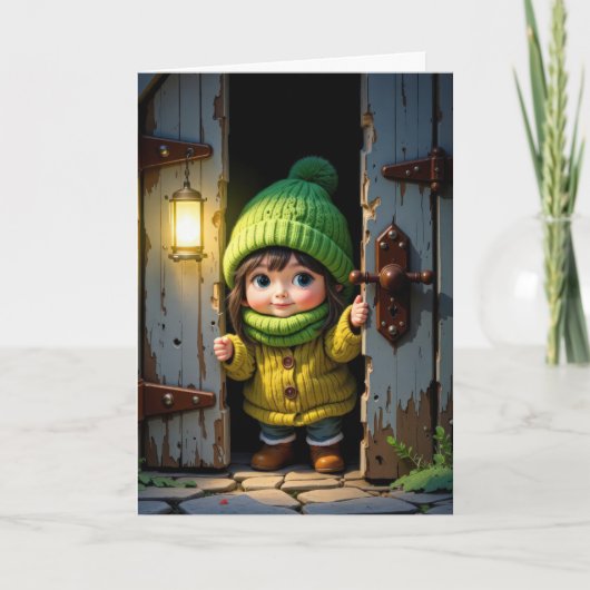Verjaardag Schattige Munchkin door een oude deur Kaart (Voorkant)
